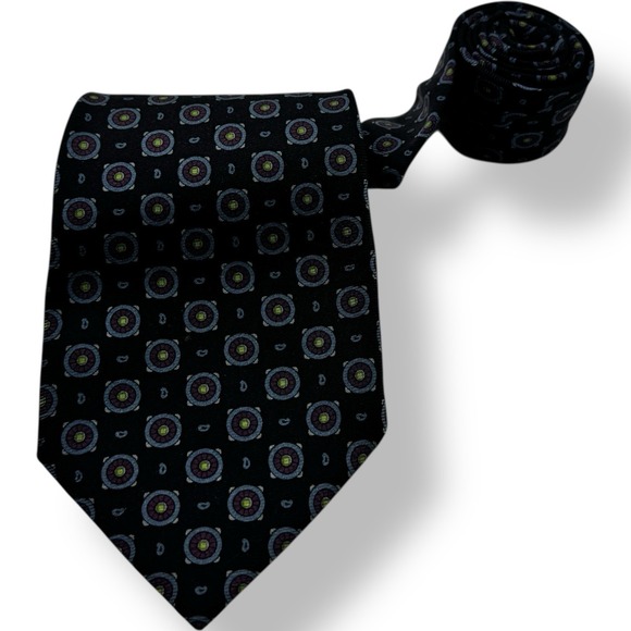 Etro Milano Navy Blue Purple Circle Silk Neck Tie Men's Size 3.75